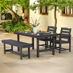 Hyleory Recycled HDPE 4pc Patio Dining Set - Rectangular Table & Umbrella Hole,Patio Dining Bench,2 Patio Armchairs
