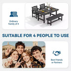 Hyleory Recycled HDPE 4pc Patio Dining Set - Rectangular Table & Umbrella Hole,Patio Dining Bench,2 Patio Armchairs