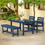 Hyleory Recycled HDPE 4pc Patio Dining Set - Rectangular Table & Umbrella Hole,Patio Dining Bench,2 Patio Armchairs