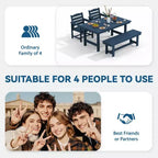 Hyleory Recycled HDPE 4pc Patio Dining Set - Rectangular Table & Umbrella Hole,Patio Dining Bench,2 Patio Armchairs