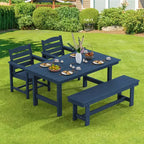 Hyleory Recycled HDPE 4pc Patio Dining Set - Rectangular Table & Umbrella Hole,Patio Dining Bench,2 Patio Armchairs