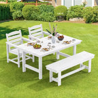 Hyleory Recycled HDPE 4pc Patio Dining Set - Rectangular Table & Umbrella Hole,Patio Dining Bench,2 Patio Armchairs