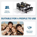 Hyleory Recycled HDPE 4pc Patio Dining Set - Rectangular Table & Umbrella Hole,Patio Dining Bench,2 Patio Armchairs