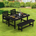 Hyleory Recycled HDPE 4pc Patio Dining Set - Rectangular Table & Umbrella Hole,Patio Dining Bench,2 Patio Armchairs