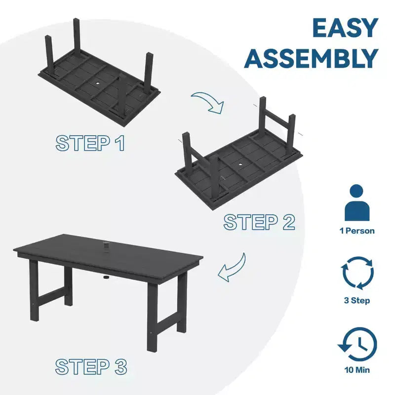 Hyleory 6pc HDPE Outdoor Dining Set with Rectangular Table & Umbrella Hole, Bench and Armchairs