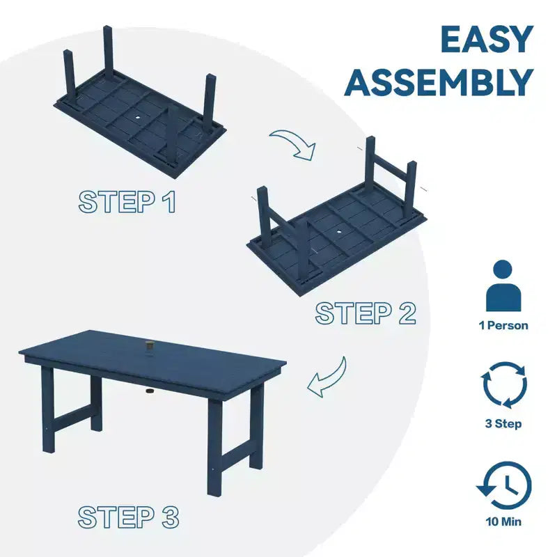 Hyleory 6pc HDPE Outdoor Dining Set with Rectangular Table & Umbrella Hole, Bench and Armchairs