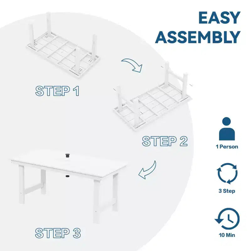 Hyleory 6pc HDPE Outdoor Dining Set with Rectangular Table & Umbrella Hole, Bench and Armchairs