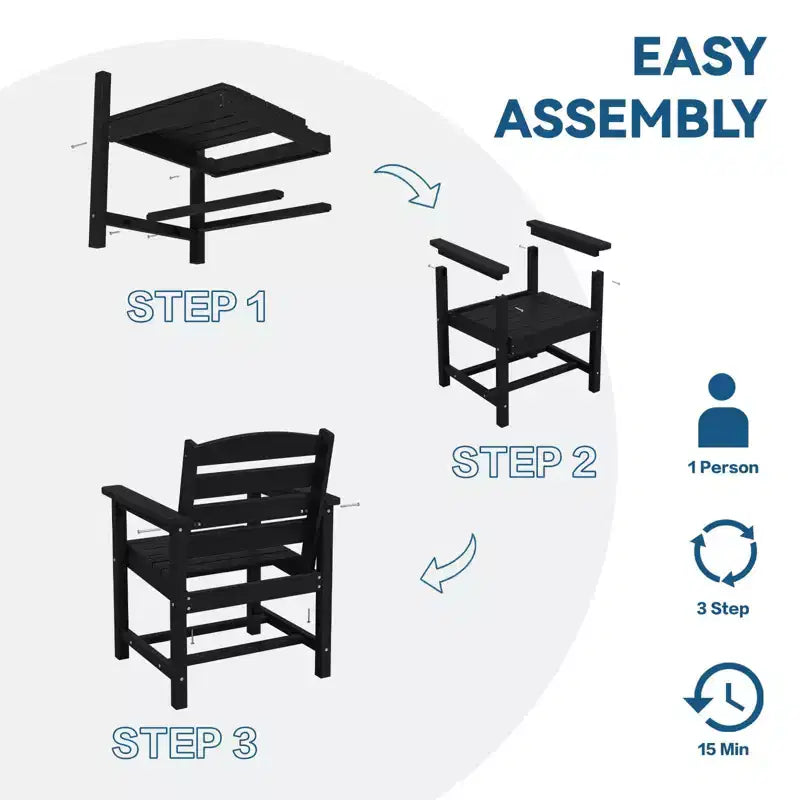 Hyleory 6pc HDPE Outdoor Dining Set with Rectangular Table & Umbrella Hole, Bench and Armchairs