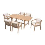 Christopher Knight Home Olcott 7 Piece Outdoor Acacia Wood Dining Set with Expandable Table and Rope Woven Armchairs