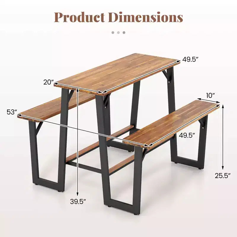 Costway Patio Picnic Table Bench Set with Acacia Wood Tabletop Benchtop Built-in Footrests