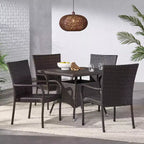 GDFStudio Galvez Outdoor Wicker 5 Piece Stacking Dining Set