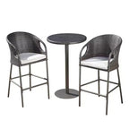 GDFStudio Markey Outdoor Wicker 3 Piece Bistro Bar Set with Cushion