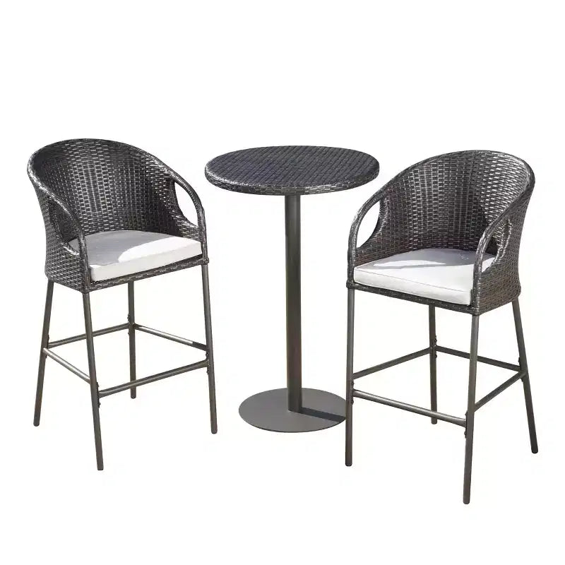 GDFStudio Markey Outdoor Wicker 3 Piece Bistro Bar Set with Cushion