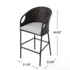 GDFStudio Markey Outdoor Wicker 3 Piece Bistro Bar Set with Cushion