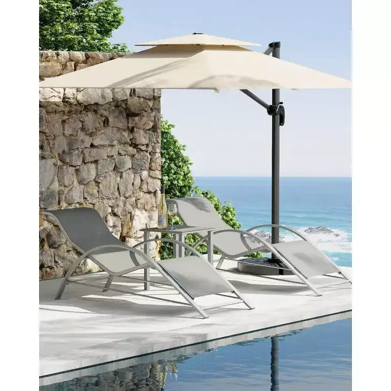 Patio Chaise Lounge Set of 3, Outdoor Pool/Beach Sunbathing Lawn Lounger with Arm & Side Table, for Poolside, Backyard