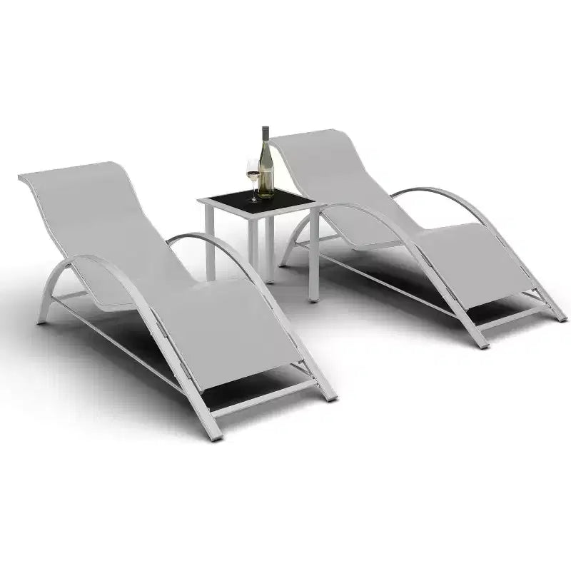 Patio Chaise Lounge Set of 3, Outdoor Pool/Beach Sunbathing Lawn Lounger with Arm & Side Table, for Poolside, Backyard