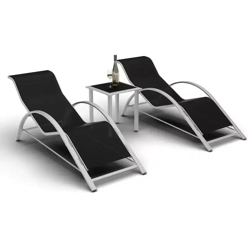 Patio Chaise Lounge Set of 3, Outdoor Pool/Beach Sunbathing Lawn Lounger with Arm & Side Table, for Poolside, Backyard