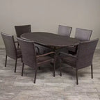 GDFStudio Slate 7 Piece Outdoor Wicker Dining Set with Stacking Chairs