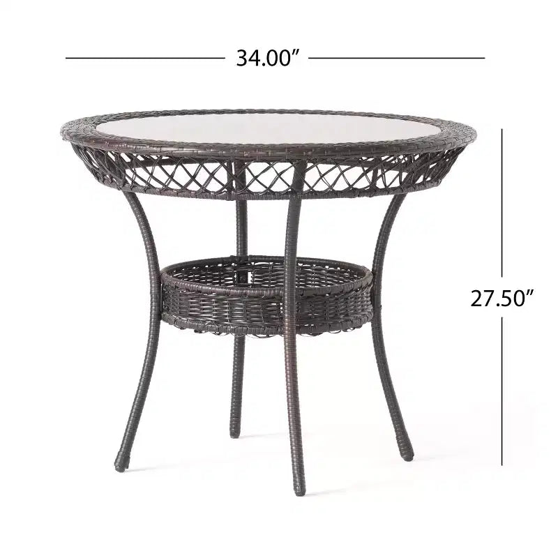 GDFStudio Kija Outdoor Wicker and Tempered Glass 5 Piece Dining Set with Cushion