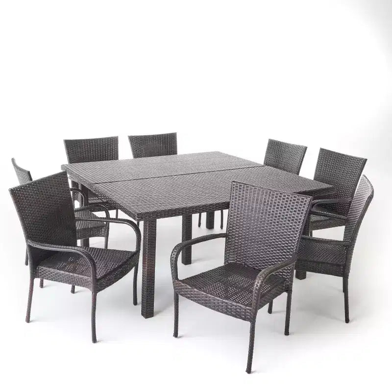 Christopher Knight Home Kama 9 Piece Outdoor Wicker Patio Dining Set with 64 Square Table and Stackable Chairs