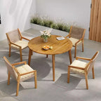 NAYSAYE Patio Dining Sets Outdoor Acacia Wood Table with Wicker Chairs and Cushions for Garden Patio, Brown and Cream, 23.5*21.25*32