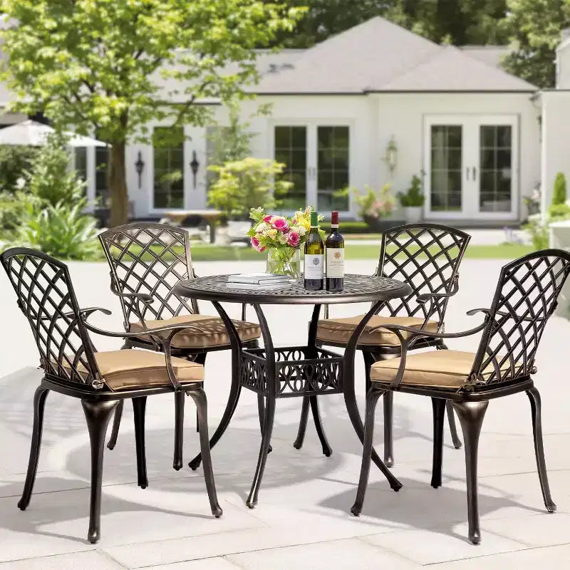VINGLI 5-Piece Outdoor Patio Dining Set, Cast Aluminum All-Weather Outdoor Table and Chairs w/Cushion, outdoor patio dining sets