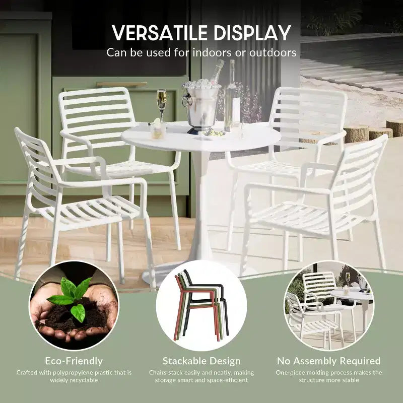 WestinTrends Playa 5-Piece Indoor Outdoor Metal Patio Dining Table Set With Stackable Plastic Patio Arm Chairs