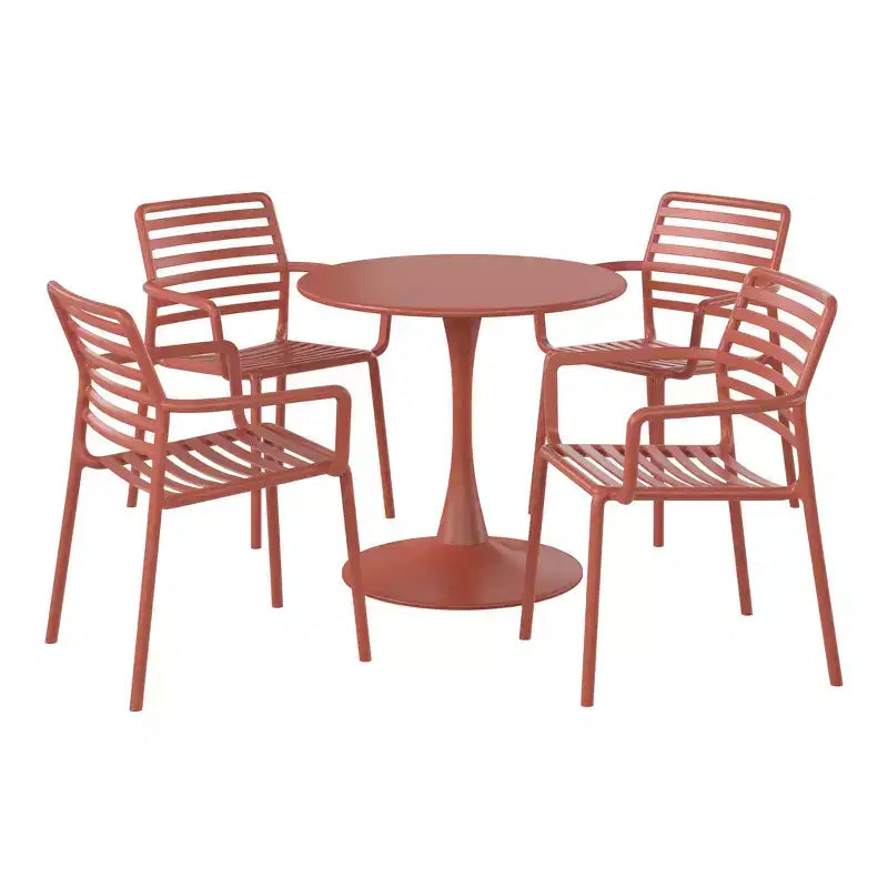 WestinTrends Playa 5-Piece Indoor Outdoor Metal Patio Dining Table Set With Stackable Plastic Patio Arm Chairs