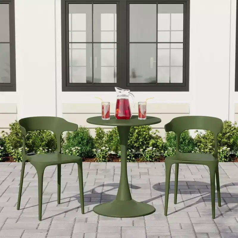 WestinTrends Playa 3-Piece Outdoor Metal Patio Dining Table Set With Stackable Modern Patio Side Chairs