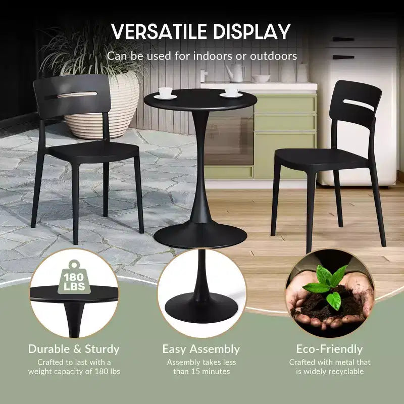 WestinTrends Playa 3-Piece Outdoor Metal Patio Dining Table Set With Stackable Modern Patio Side Chairs