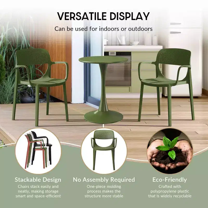 WestinTrends Playa 5-Piece Round Metal Bistro Dining Table Set And Stackable Resin Patio Dining Side Chairs