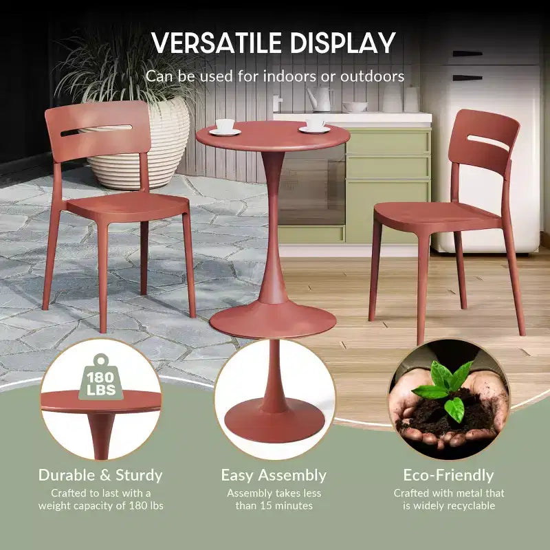 WestinTrends Playa 3-Piece Indoor Outdoor Metal Patio Dining Table Set With Stackable Patio Chairs