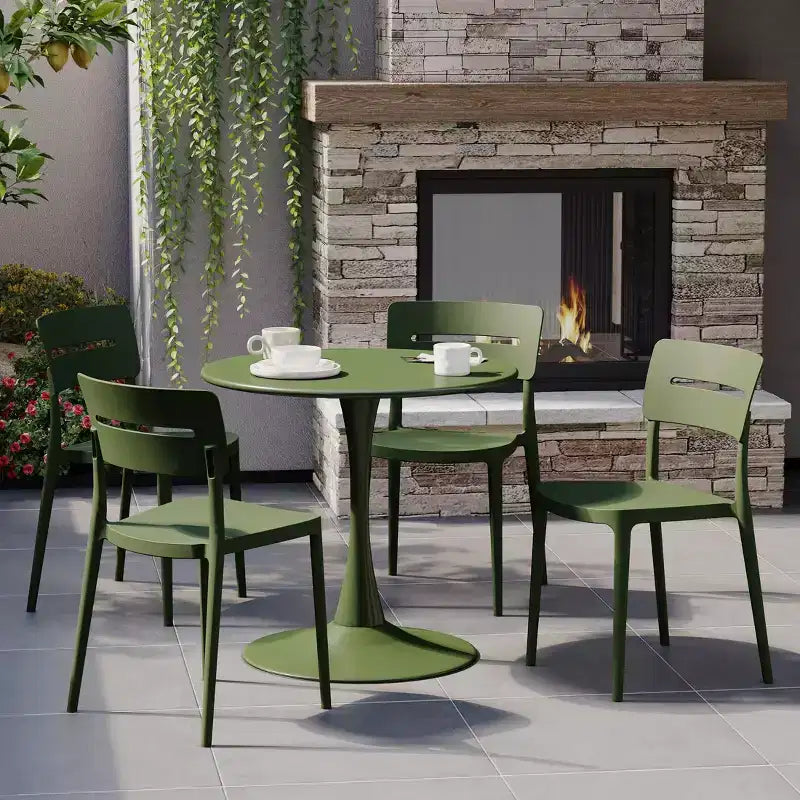 WestinTrends Playa 5-Piece Outdoor Indoor Round Metal Patio Dining Table Set With Stackable Patio Chairs