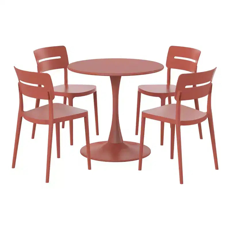 WestinTrends Playa 5-Piece Outdoor Indoor Round Metal Patio Dining Table Set With Stackable Patio Chairs
