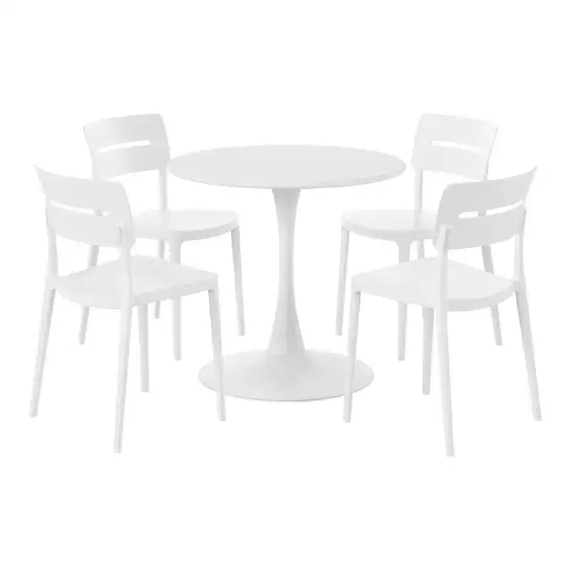 WestinTrends Playa 5-Piece Outdoor Indoor Round Metal Patio Dining Table Set With Stackable Patio Chairs