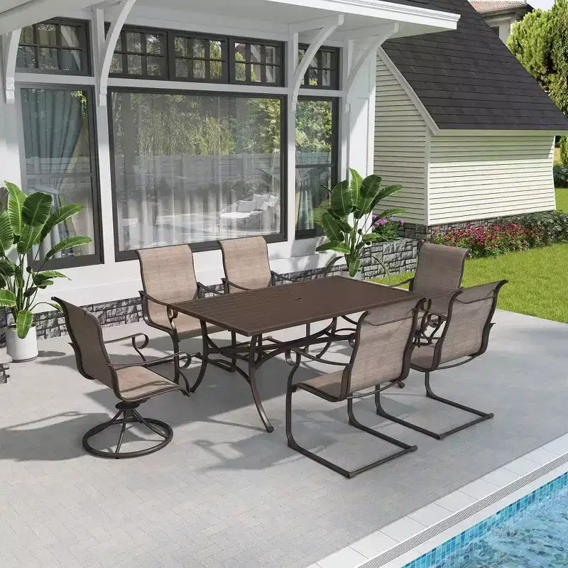 Mondawe 7-Piece Outdoor Steel Dining Set,With 1 Square Table & 6 Dining Chairs