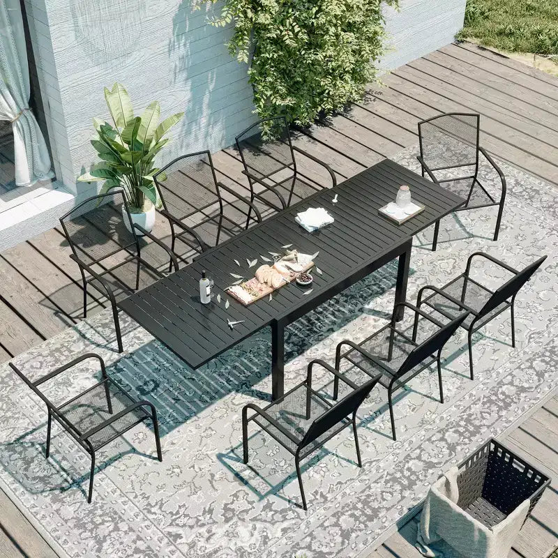 Mondawe 9-Piece Outdoor Dining Set,Steel Frame Mesh Table & Chairs Set
