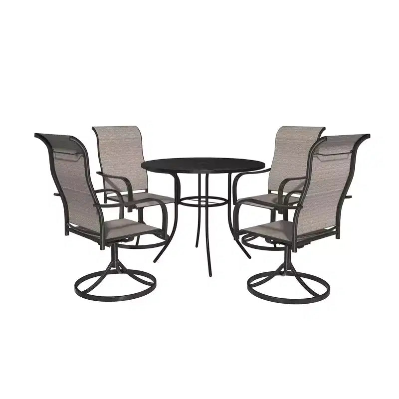 Mondawe 5-Piece Outdoor Dining Set With 4 Swivel Chairs & 1 Steel Mesh Circle Table With Umbrella Hole