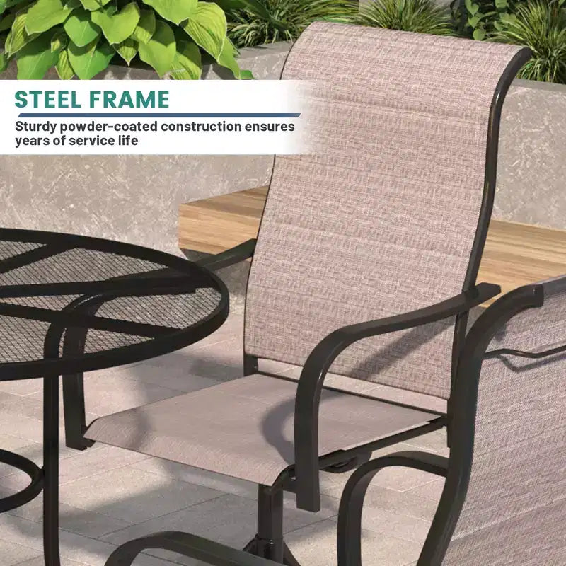 Mondawe Ensemble de salle à manger de patio 5 pièces, Table carrée avec trou de parasol intégré et chaises pivotantes à 360 degrés pour l'extérieur