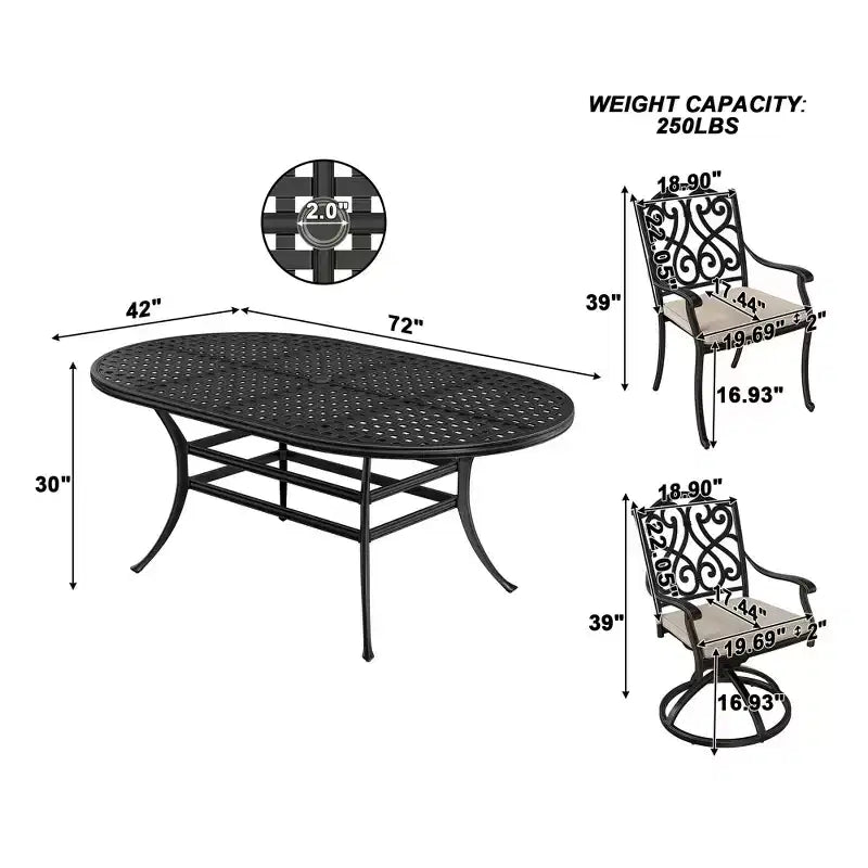Mondawe 7 Pieces Cast Aluminum Outdoor Table Dining Set with 4 Dining Chairs & 2 Swivel Rockers