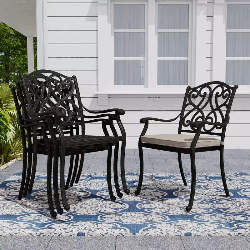 Mondawe 7 Pieces Cast Aluminum Outdoor Table Dining Set with 4 Dining Chairs & 2 Swivel Rockers
