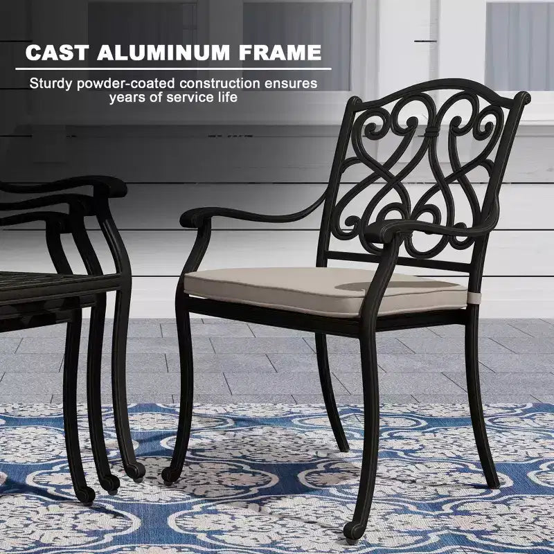 Mondawe 7 Pieces Cast Aluminum Outdoor Table Dining Set with 4 Dining Chairs & 2 Swivel Rockers