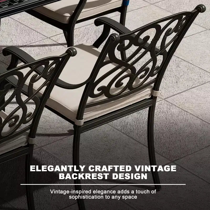 Mondawe 7 Pieces Cast Aluminum Outdoor Table Dining Set with 4 Dining Chairs & 2 Swivel Rockers