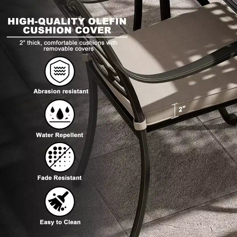 Mondawe 7 Pieces Cast Aluminum Outdoor Table Dining Set with 4 Dining Chairs & 2 Swivel Rockers