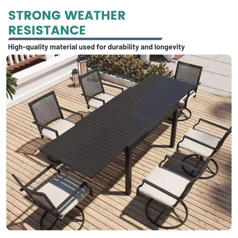 Mondawe 9-Piece Outdoor Dining Set,With 1 Piece Extendable Rectangle Table and 8 Piece 360 Degree Swivel Chair Patio Set