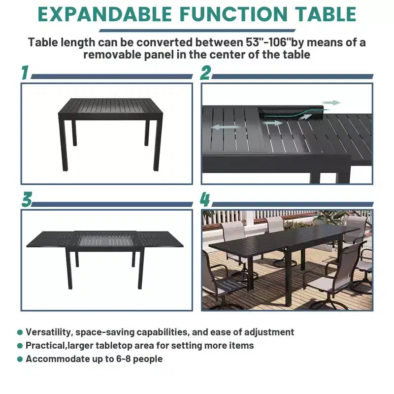 Mondawe 7-Piece Outdoor Patio Dining Set,With 1 Piece Extendable Rectangle Table and 6 Piece 360 Degree Swivel Chair