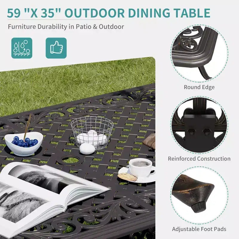 7 Piece Patio Furniture Dining Set, All-Weather Outdoor Table and Chairs for 6, Includes 4 Dining Chair & 2 Swivel Chairs & 60'' Rectangular Table