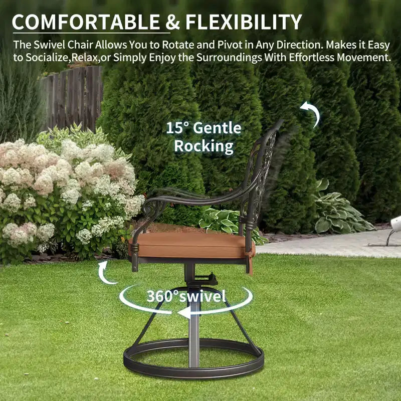 7 Piece Patio Furniture Dining Set, All-Weather Outdoor Table and Chairs for 6, Includes 4 Dining Chair & 2 Swivel Chairs & 60'' Rectangular Table