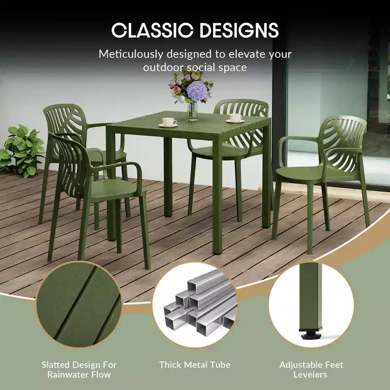 WestinTrends Playa 5-Piece Outdoor Metal Frame Square Dining Table Patio Set with Stackable Patio Dining Chairs