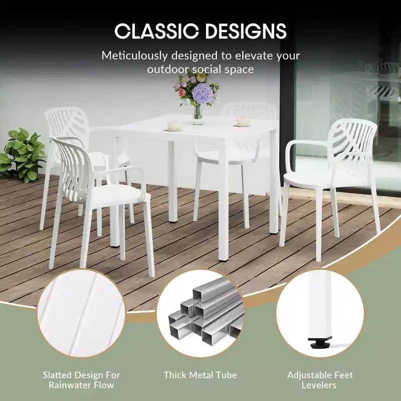 WestinTrends Playa 5-Piece Outdoor Metal Frame Square Dining Table Patio Set with Stackable Patio Dining Chairs